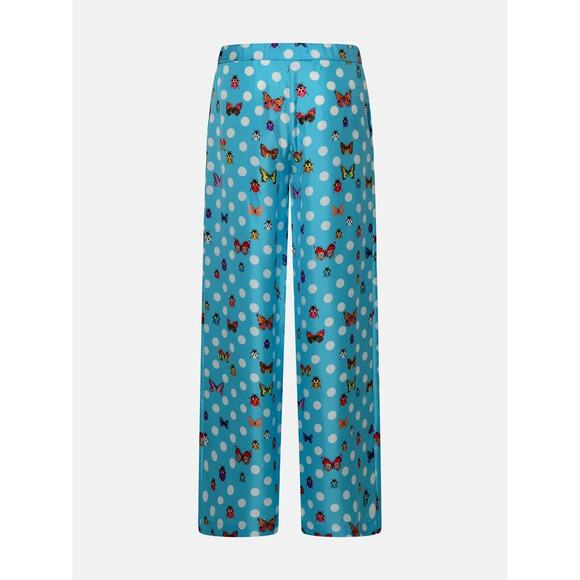 Versace Pants IT 40 US 4 Blue Butterflies Polka Dot Silk Wide-Leg NWT $1,825 - Picture 3 of 16
